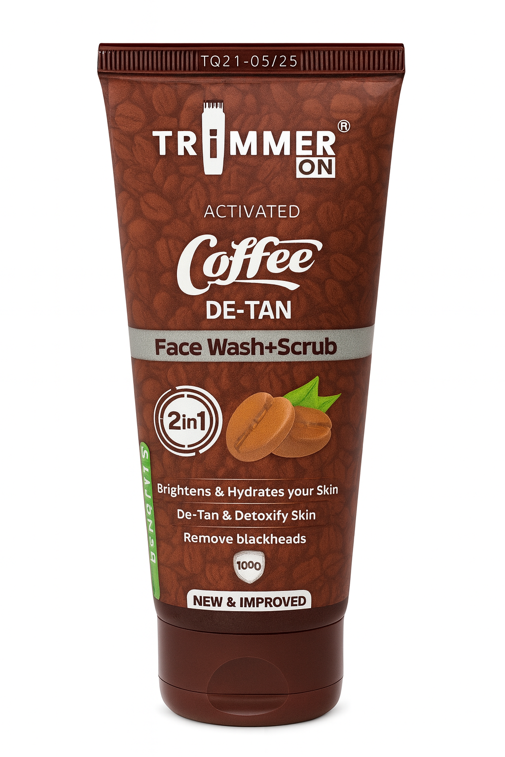 Trimmer On Activated Coffee De-Tan Face Wash + Scrub (2-in-1) – Brightening & Blackhead Removal – 100g