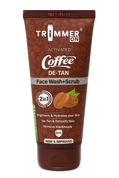 Trimmer On Activated Coffee De-Tan Face Wash + Scrub (2-in-1) – Brightening & Blackhead Removal – 100g