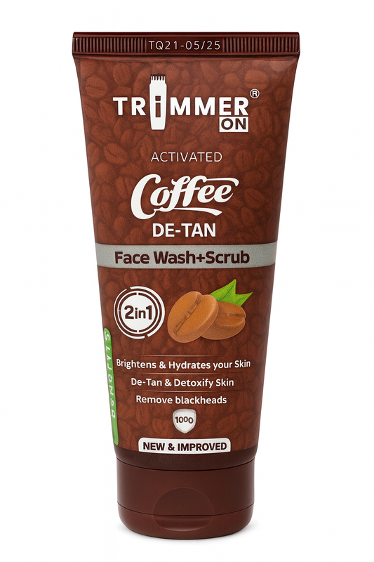 Trimmer On Activated Coffee De-Tan Face Wash + Scrub (2-in-1) – Brightening & Blackhead Removal – 100g