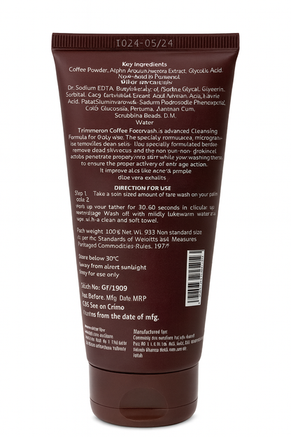 Trimmer On Activated Coffee De-Tan Face Wash + Scrub (2-in-1) – Brightening & Blackhead Removal – 100g