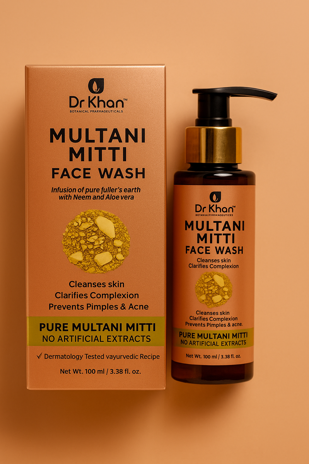 Dr. Khan’s Multani Mitti Face Wash – Pure Fuller’s Earth with Neem & Aloe Vera for Pimple-Free Glowing Skin (100 ml)