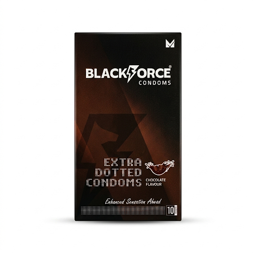 Black Force Extra Dotted Chocolate Flavoured Condoms – 10 Pack | Enhanced Sensation & Lubricated