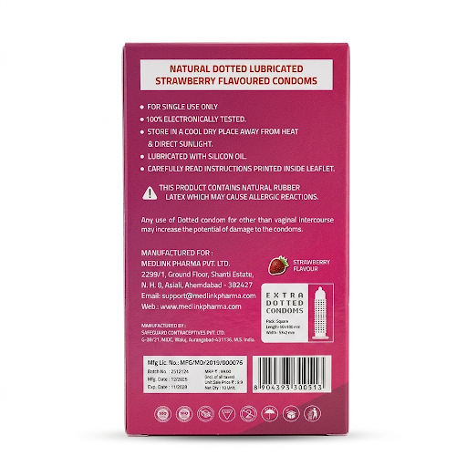 Black Force Extra Dotted Strawberry Flavoured Condoms – 10 Pack | Enhanced Sensation & Smooth Comfort